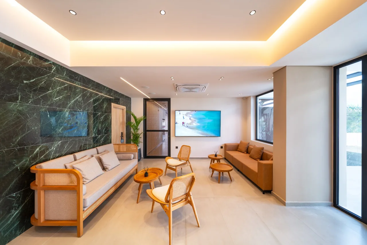 The Hippocampus lobby with warm lighting and lounge seating